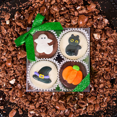 Our hand-decorated, chocolate-covered sandwich cookies are the perfect mix of spooky and sweet and come ready to gift in a giftbox and ribbon