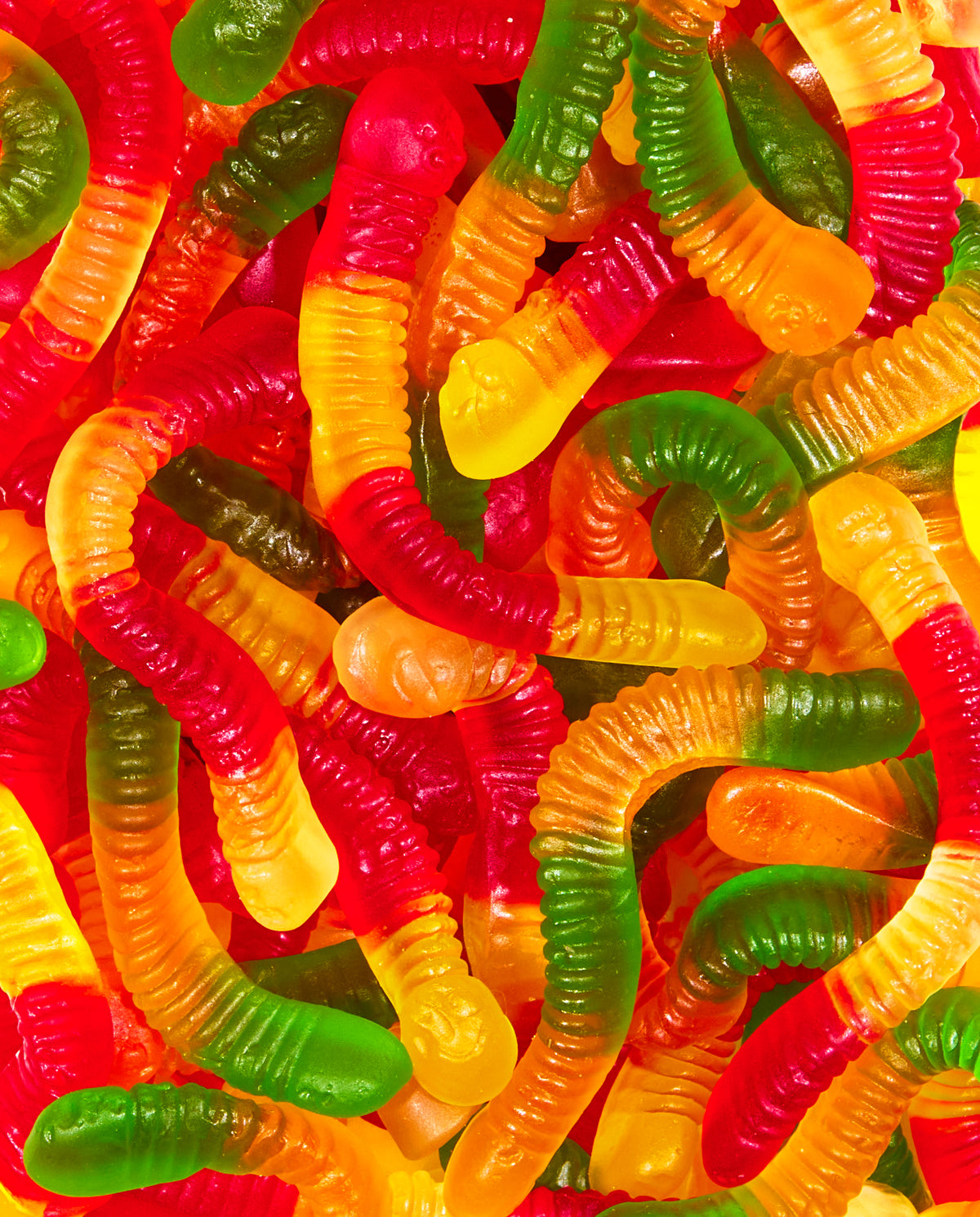 Zoomed-in Fruity Gummy Worms