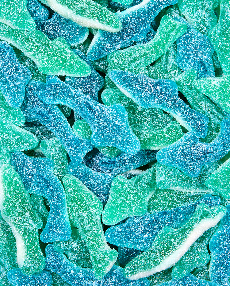 Zoomed-in Sour Strawberry Gummy-Mallow Sharks