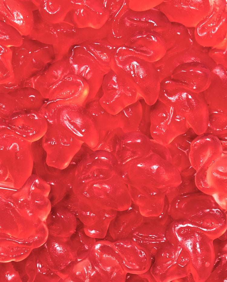Zoomed-in Strawberry Gummy Flamingos